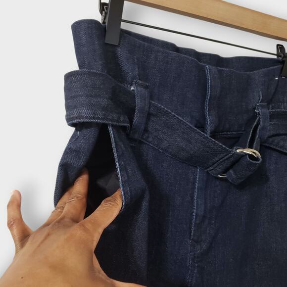 Express Paperbag Cropped Wide Leg Super High Rise Jeans Sz 6 Belted Dark Wash - Picture 4 of 15